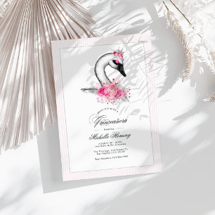 Weißer Schwan Rosa Floral Quinceañera Foto Einladung