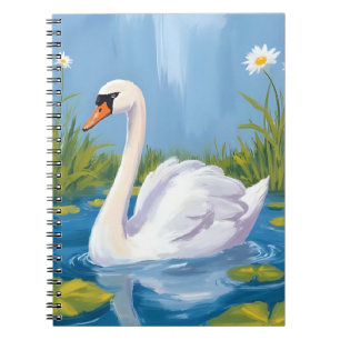 Weißer Schwan Teich Aquarell Vogelmalerei Notizblock