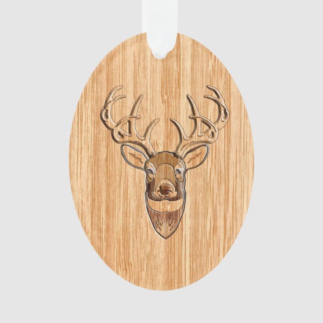 Weißer Schwanz Hirschkopf Holzeinlegekorn-Dekor Ornament (Vorderseite)