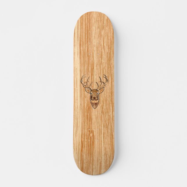 Weißer Schwanz Hirschkopf Holzeinlegestil Skateboard (Vorne)