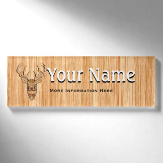 Weißer Schwanz Hirschkopf Holzkörner Druckfarbe Namenschild