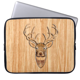 Weißer Schwanz Hirschkopf Holzkörnstil Laptopschutzhülle
