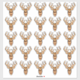 Weißer Schwanz Hirschkopf Holzstil Aufkleber