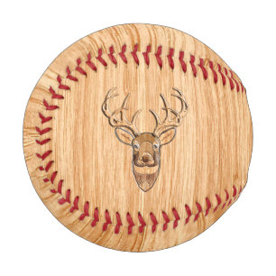 Weißer Schwanz Hirschkopf Trophäe Holzkörnstil Baseball