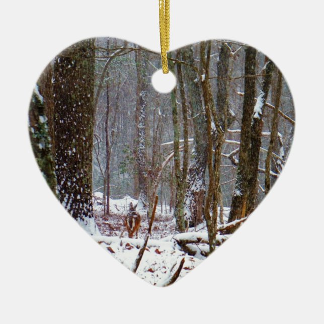 Weißer Schwanz im Schnee Keramikornament (Vorne)