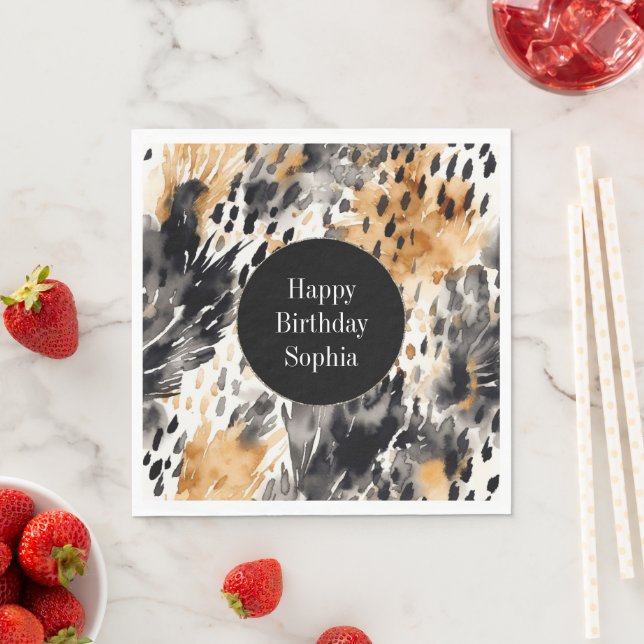 Weißer Schwarzer Leopard-Tier Geburtstag Serviette (Beispiel)