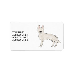Weißer Schweizer Hirte GSD mit individuellem Text Adressaufkleber