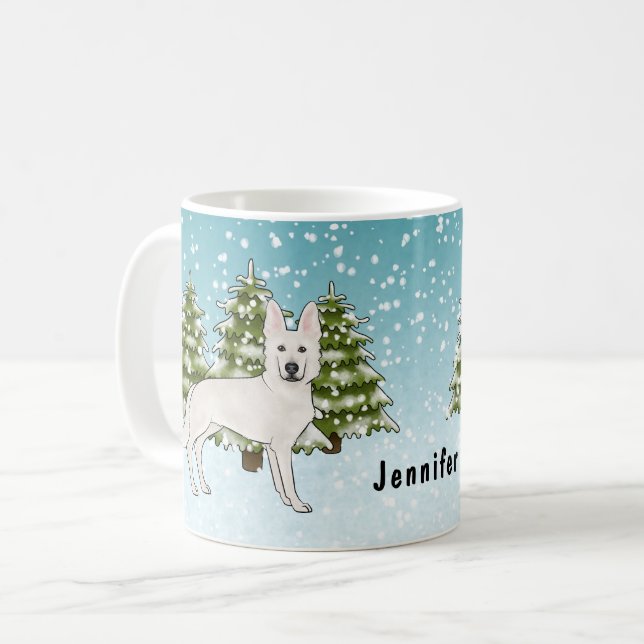 Weißer Schweizer Hirte Weißer GSD Dog Winterwald Kaffeetasse (Vorderseite Links)