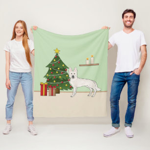 Weisser Schweizer Schäferhund Weihnachtsbaum Fleecedecke