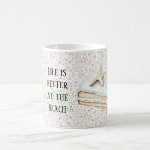 Weißer Seesternkuchen Rosa Grüne Konfetti   Kaffeetasse