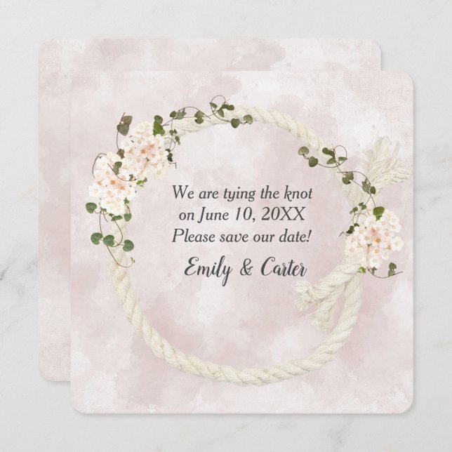 Weißer Seil mit Hydrangea-Bouquets Save The Date (Vorne/Hinten)