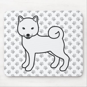 Weißer Shiba Inu Cartoon Hund & Pfoten Mousepad