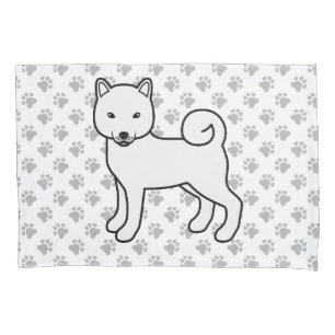 Weißer Shiba Inu Süßer Cartoon-Hund & Pfoten Kissenbezug