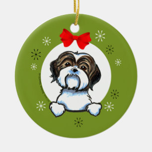 Weißer Shih Tzu Weihnachtsklassiker Browns Keramikornament