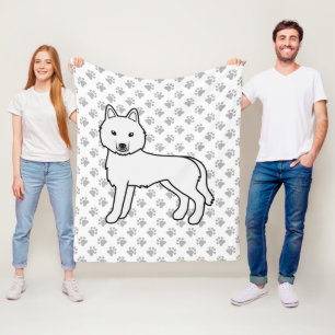 Weißer Siberian Husky Cartoon Hund & Pfoten Fleecedecke