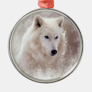 WEISSER SIBIRISCHER SCHLITTENHUND ORNAMENT AUS METALL