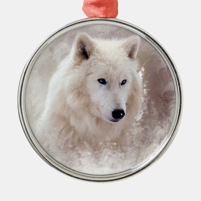 WEISSER SIBIRISCHER SCHLITTENHUND ORNAMENT AUS METALL (Vorne)