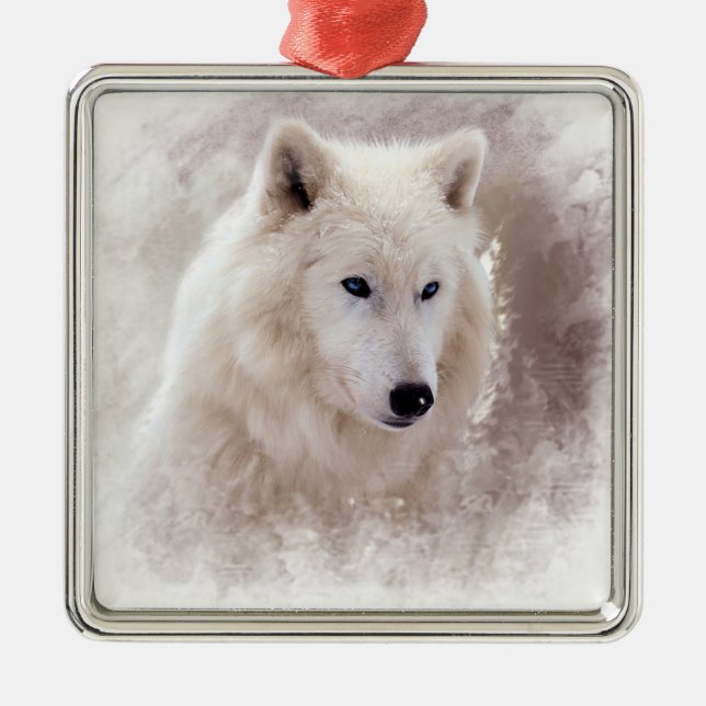 WEISSER SIBIRISCHER SCHLITTENHUND SILBERNES ORNAMENT (Vorne)