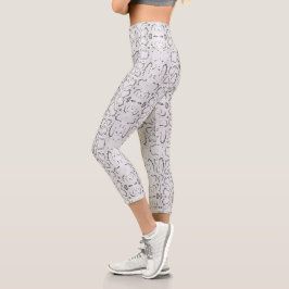 Weißer Silber Anaconda Snakeskin Capri Leggings