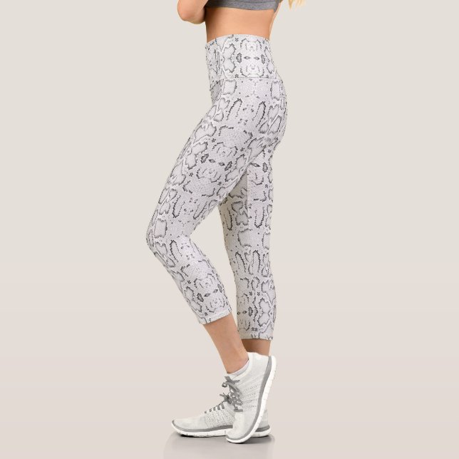 Weißer Silber Anaconda Snakeskin Capri Leggings (Links)
