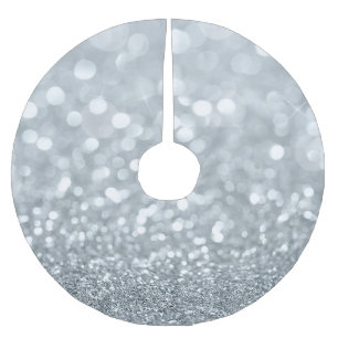 Weißer Silber Glitter Bokeh Glam Funkeln Glitzernd Polyester Weihnachtsbaumdecke