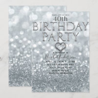 Weißer Silber Glitter Bokeh Glam Geburtstagsfeier