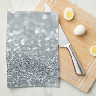 Weißer Silber Glitter Bokeh Glam Trendy Funkeln Geschirrtuch