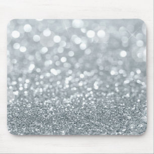 Weißer Silber Glitter Bokeh Glamour Trendy Funkeln Mousepad