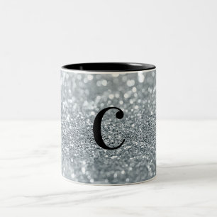 Weißer Silber Glitter Bokeh Glamour Trendy Funkeln Zweifarbige Tasse