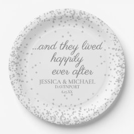 Weißer Silber Glitzer Hochzeit glücklich immer nac Pappteller