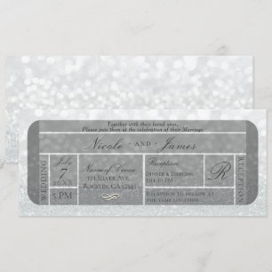 Weißer Silber Glitzer Sparkle VIP Ticket Hochzeit Einladung