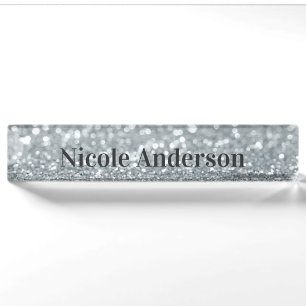 Weißer Silberner Glitzer Sparkle Schenkung Elegant Namensplakette