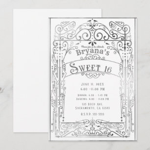 Weißer & silberner vintage-viktorianischer Deco-Sü Einladung