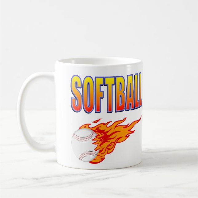 Weißer Softball-Flammen-Ball Tasse (Links)