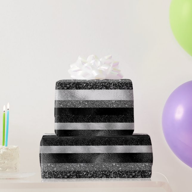 Weißer Spargel mit Schwarz-Silber-Glitzer Geschenkpapier (Partygeschenke)