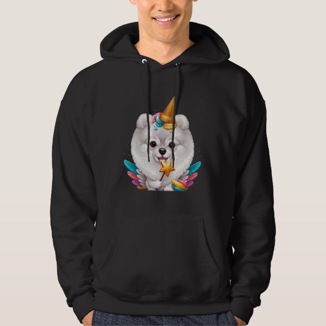 Weißer Spitz Eiscreme Einhorn Hoodie (Vorderseite)