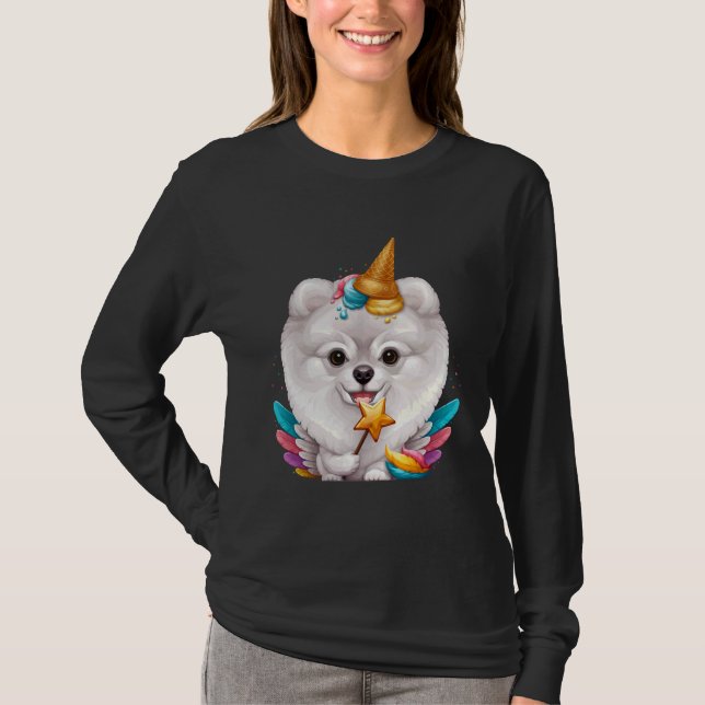 Weißer Spitz Eiscreme Einhorn T-Shirt (Vorderseite)
