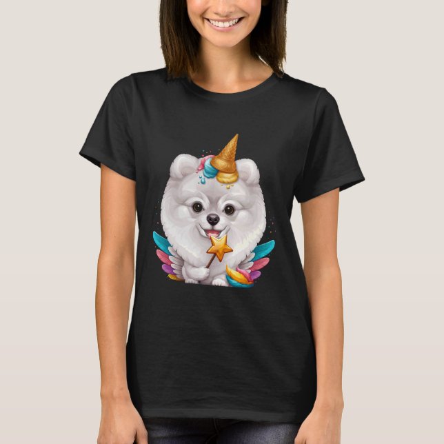 Weißer Spitz Eiscreme Einhorn T-Shirt (Vorderseite)