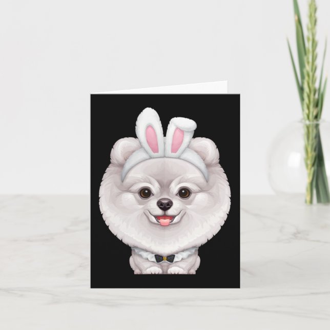 Weißer Spitz in der Ostersonnigen Kostüm Karte (Vorderseite)