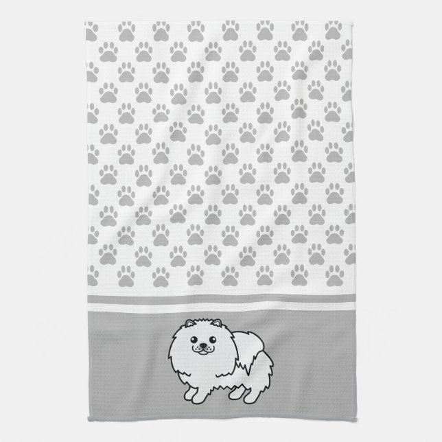 Weißer Spitz mit grauem Muster Handtuch (Vertikal)