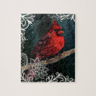 Weißer Spitz Primitive Weihnachts Roter Kardinal Puzzle