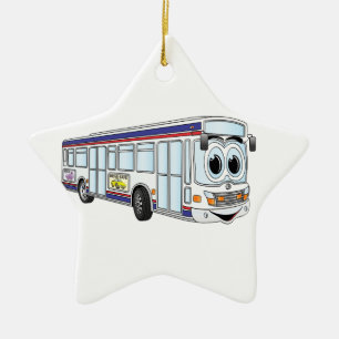 Weißer Stadt-Bus-Cartoon Keramikornament