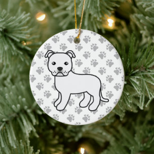Weißer Staffordshire Bull Terrier Süßer Cartoon-Hu Keramik Ornament
