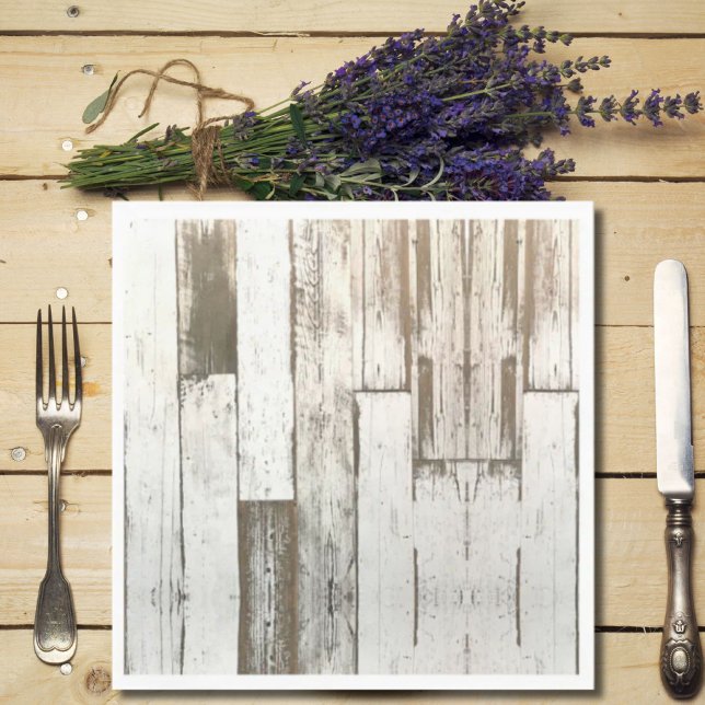 Weißer Stallholz rustikale Western Land Party Serviette (White barn woodgrain rustic western country party napkins)