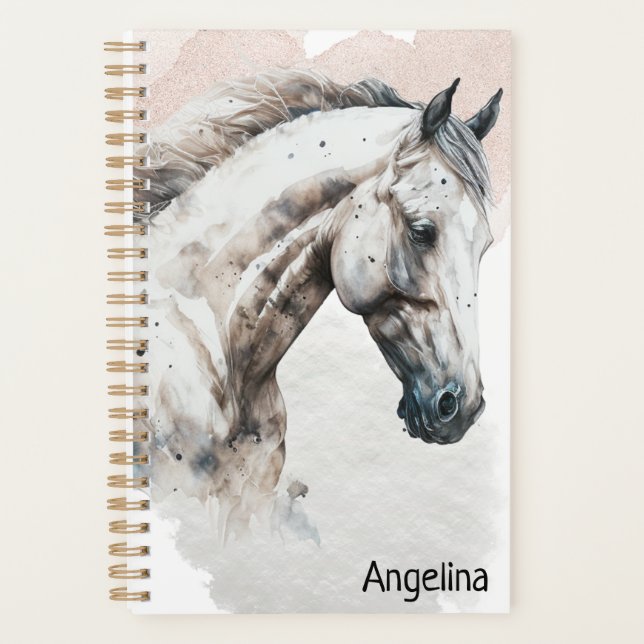 Weißer Stallion | Aquarellgestaltung | Planer (Vorderseite)