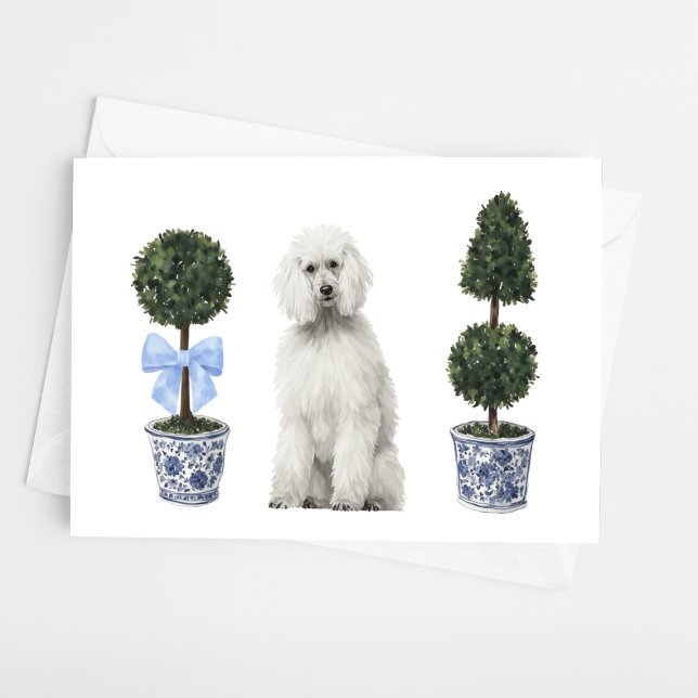 Weißer Standard Poodle Hund Welpe Topiary Wasserfa Karte (Von Creator hochgeladen)
