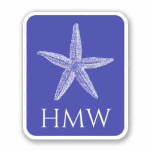 Weißer Starfish an der Küste auf Navy Blue Monogra Aufkleber