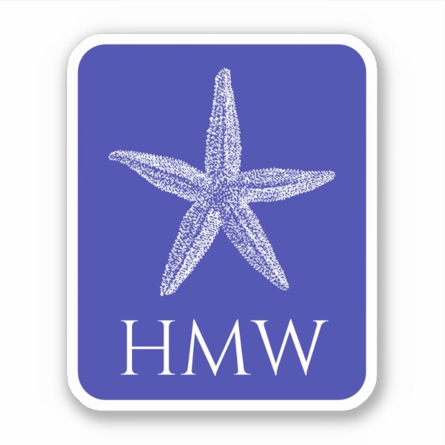 Weißer Starfish an der Küste auf Navy Blue Monogra Aufkleber (Vorderseite)