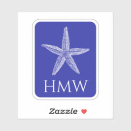 Weißer Starfish an der Küste auf Navy Blue Monogra Aufkleber