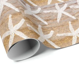 Weißer Starfish-Muster Wasser Nautischer Sandstran Geschenkpapier